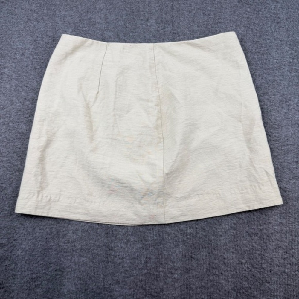 H&M Linen Blend Mini Skirt Women's Size 8 Beige Slit Back Zip 1072786 5